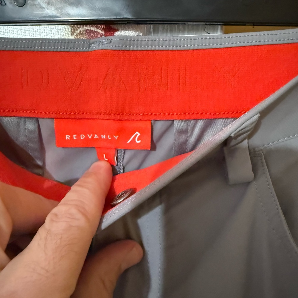 REDVANLY Men’s Gray Performance Pants with Red Waistband